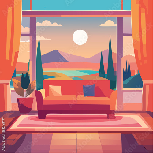 house with flowers and birds