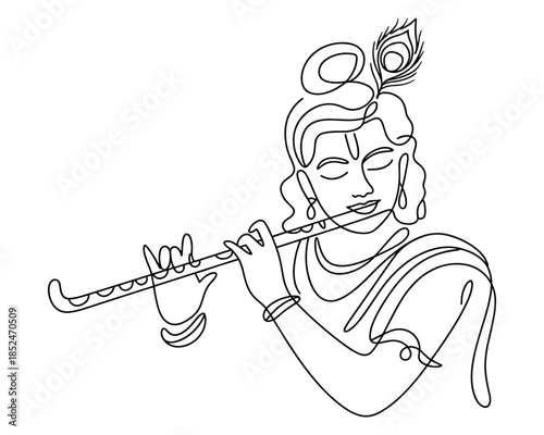 Hindu god Krishna playing flute in elegant pose