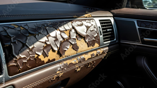 Close Up of Damaged Cracked Car Dashboard