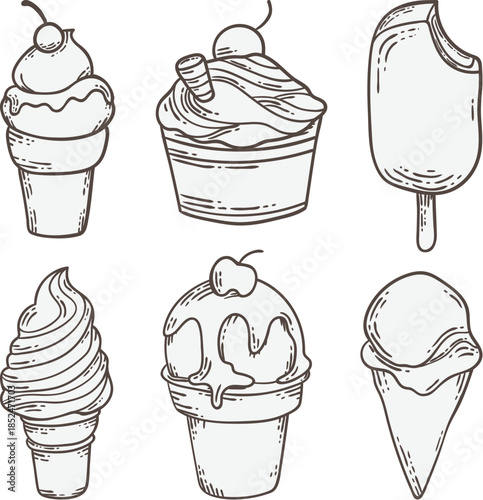Cute doodle set of summer snacks and holiday travel vector