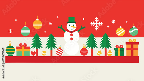 Festive Christmas background featuring colorful gifts and decorated trees, creating a joyful holiday atmosphere..eps