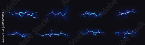 Horizontal thunderbolt strike set for gaming and power graphics vector