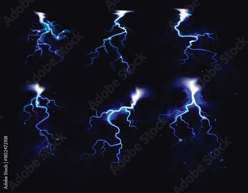 Realistic electric shock elements for weather and storm themes vector