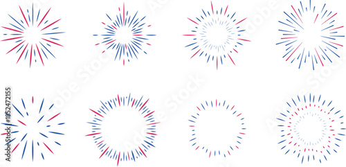 Symmetrical firework burst icons in bright colors for graphics event vector