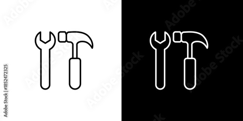 Set of tools a hammer and a wrench icons for design