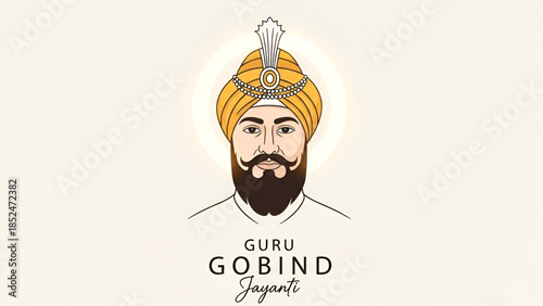 Guru Gobind Singh Sikh spiritual leader illustration portrait representing wisdom courage faith sacrifice heritage devotion history culture inspiration religious identity and universal values suitable
