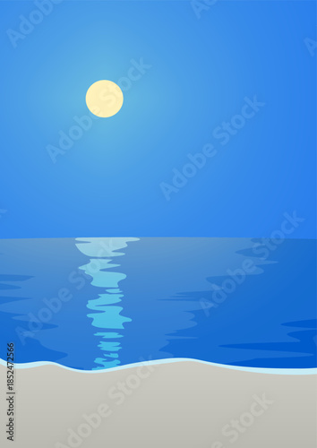 月明かりの渚の風景　ベクターイラスト