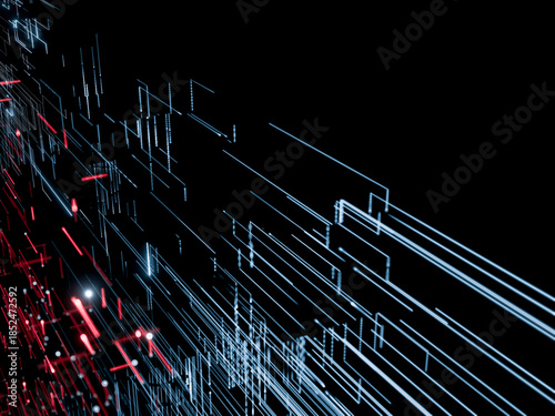 Futuristic data lines in a dynamic abstract digital network.