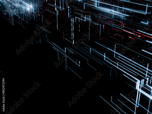 Glowing red and blue lines forming a digital abstract network background.