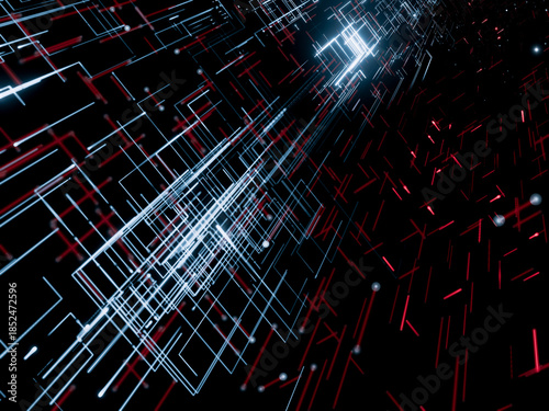 Vibrant digital lines intersecting in a futuristic abstract grid pattern.