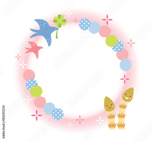 春らしいつくしと鳥の可愛いフレーム