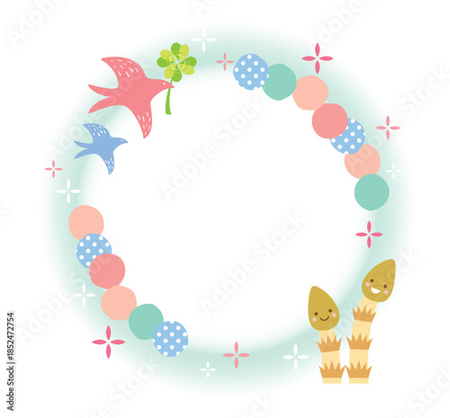 春らしいつくしと鳥の可愛いフレーム