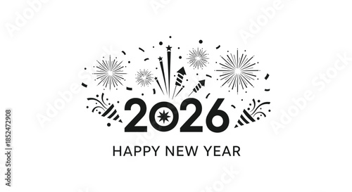 Festive new year celebration design with fireworks the year 2026 and a dark silhouette