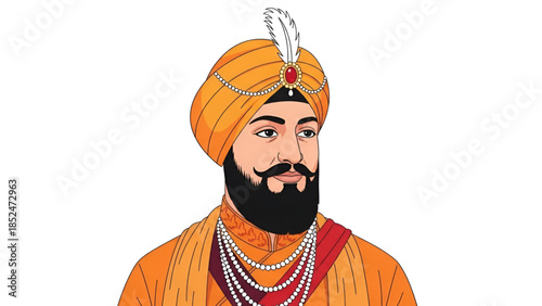 Guru Gobind Singh Sikh spiritual leader royal attire vector illustration representing wisdom courage faith sacrifice devotion heritage culture history inspiration identity and timeless values for comm