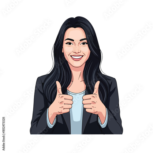 Smiling Young Woman Giving Thumbs Up Gesture.