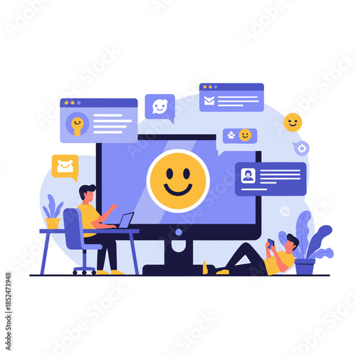 People interacting with social media and digital communication.