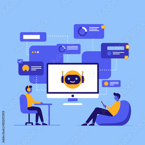 People interacting with a chatbot on a computer screen.