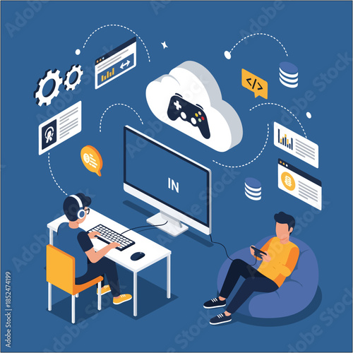 Two people engaged in cloud gaming and online entertainment.