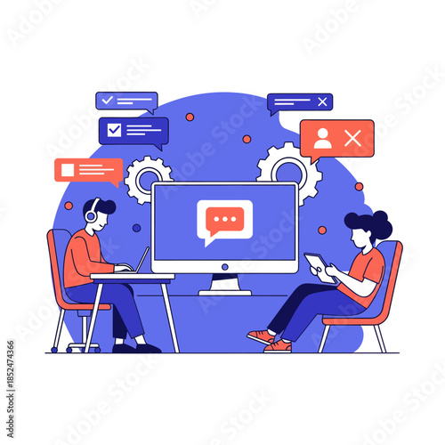 Two people working together on a computer project.