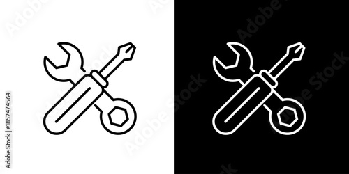 Set of Tools Screwdriver and Wrench Icons Representing Repair, Maintenance, and Construction Work