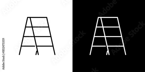 Minimalist Stepladder Outline Icon Set in Contrasting Black and White Styles for Graphic Design and Industrial Concepts