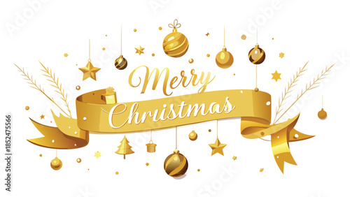 Merry Christmas background featuring gold stars and delicate snowflakes on a festive backdrop..eps