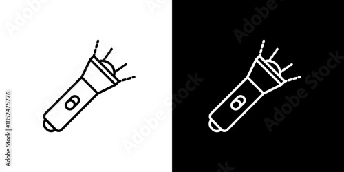 Simple flashlight icons, one white on black background, one black on white background