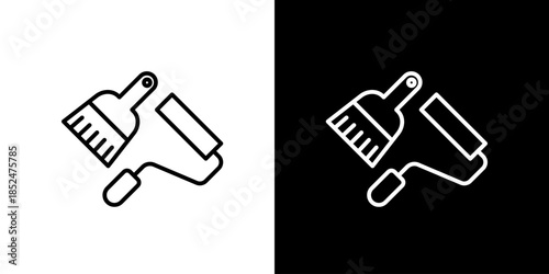 Single icon of  a paintbrush and paint roller, tools for home improvement and renovation