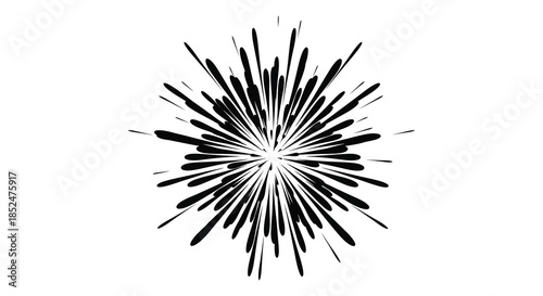 Dynamic explosion of black radial lines creating a starburst effect a striking silhouette
