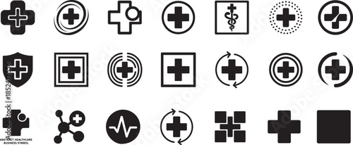   Abstract medical logo and icon set with healthcare elements. Modern clean vector symbols for branding.