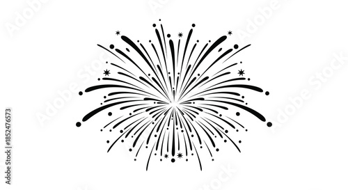 A striking burst of fireworks depicted in a minimalist black and white silhouette