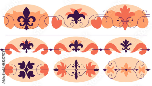 Decorative ornamental fleur-de-lis borders and dividers vector set