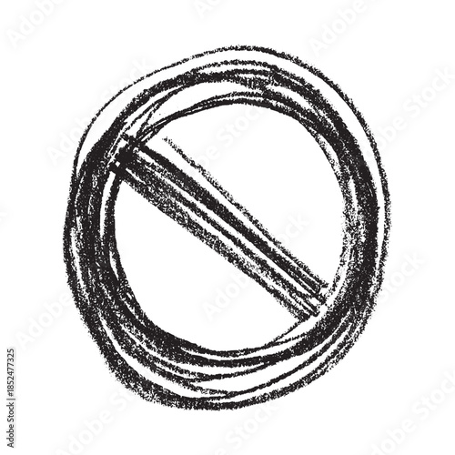 Hand drawn prohibition sign No entry symbol Black circle with cross line clipart in doodle style Ban Restriction Forbidden stop Single element for print, web, design