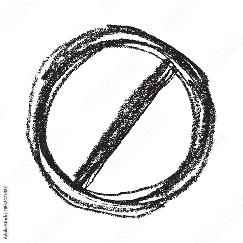 Hand drawn prohibition sign No entry symbol Black circle with cross line clipart in doodle style Ban Restriction Forbidden stop Single element for print, web, design