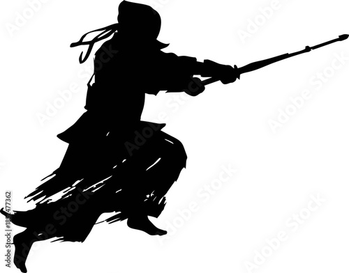 Kendo Do Strike Silhouette. Dynamic Hakama Ink Vector for Asian Games 2026