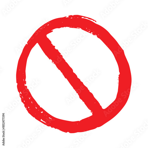 Hand drawn prohibition sign No entry symbol Red circle with cross line clipart in doodle style Ban Restriction Forbidden stop Single element for print, web, design