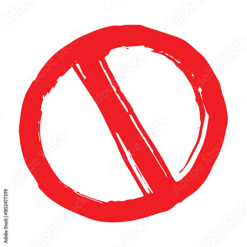 Hand drawn prohibition sign No entry symbol Red circle with cross line clipart in doodle style Ban Restriction Forbidden stop Single element for print, web, design