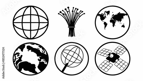 Collection of icons representing global communication and technology