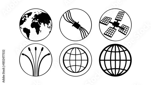 Collection of technology and global communication icons
