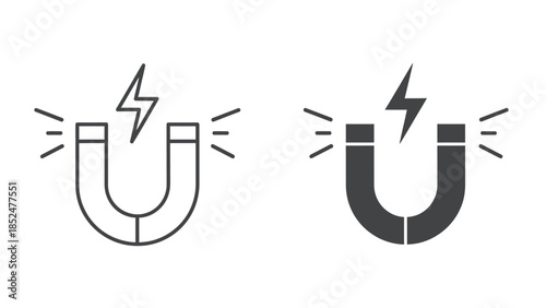 Two horseshoe magnet icons in outline and solid styles representing magnetic force
