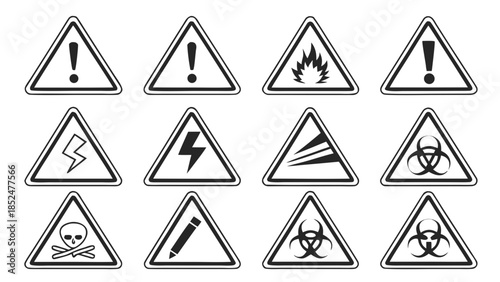 Collection of various hazard and warning signs