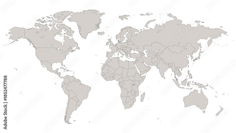 Fototapeta premium World map with highlighted countries in light brown color.