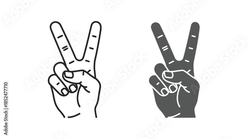 Peace hand gesture icons in outline and solid silhouette styles