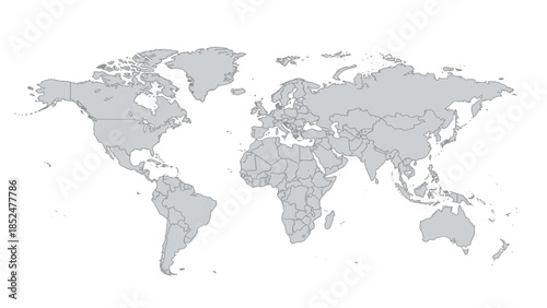 World Map with Political Borders and Country Outlines.