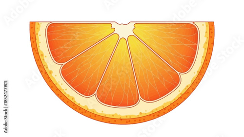 A vibrant slice of juicy orange fruit showing its segments and peel.