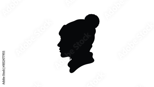 Elegant silhouette of a woman with a bun hairstyle, showcasing her profile against a clean white background.