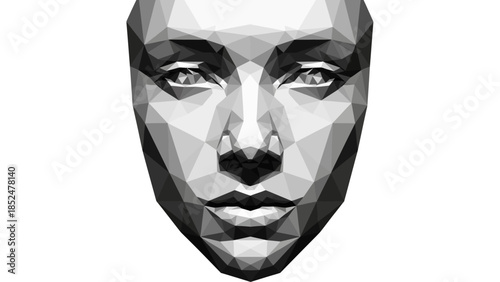Abstract Polygonal Face with Geometric Features and Striking Eyes.