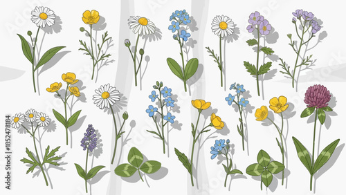 Beautiful Collection of Hand-Drawn Wildflowers and Botanical Elements.