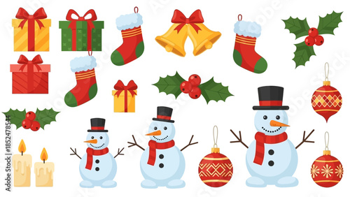 Christmas Holiday Elements Collection Festive Decorations and Characters.