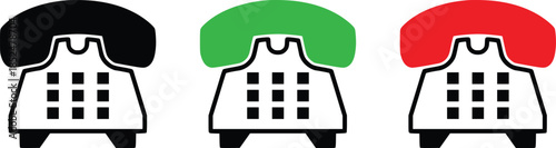 Classic telephone icons in black, green, and red representing communication options